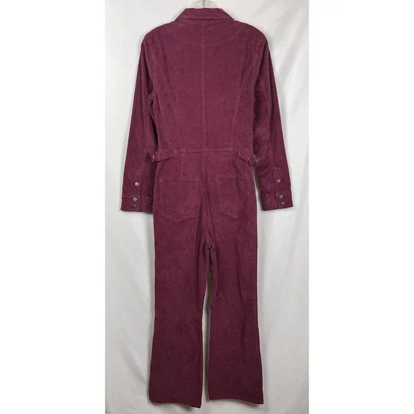 Free People Take Me Out Mulberry Corduroy Jumpsuit 6 Zip Front Utility Boho $148 - Picture 2 of 13